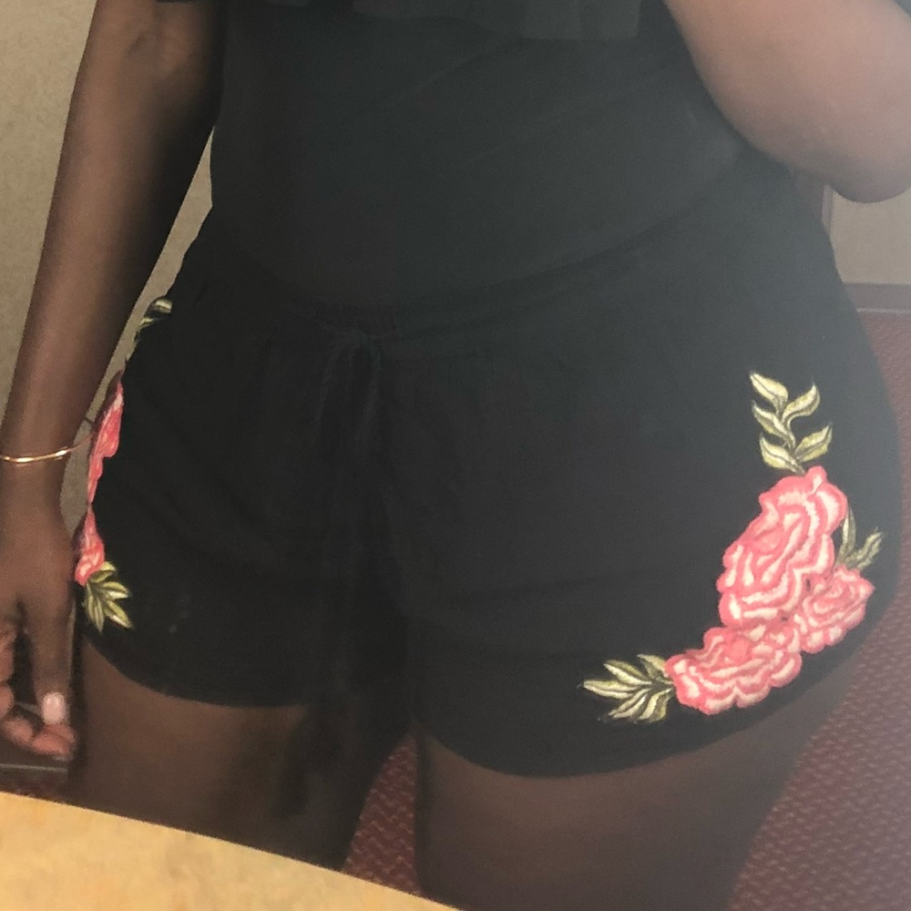Black Shorts with Flower